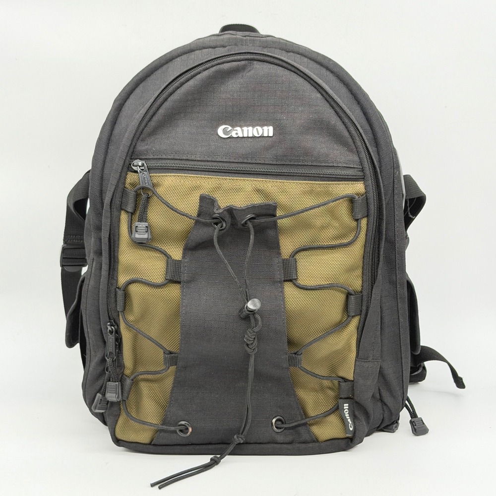 Canon Camera Backpack Black Olive Green DSLR Gear Bag Padded Straps Bungee
